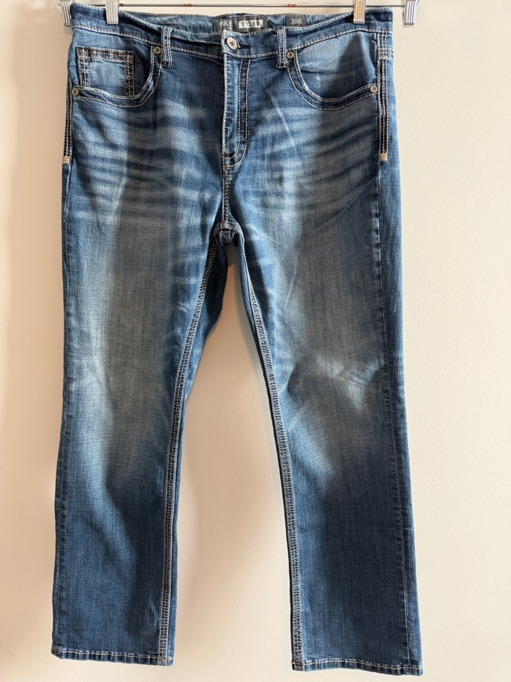 BKE Tyler Jeans 38R X 30' Bootcut Light Wash Stretch Buckle Denim Men’s